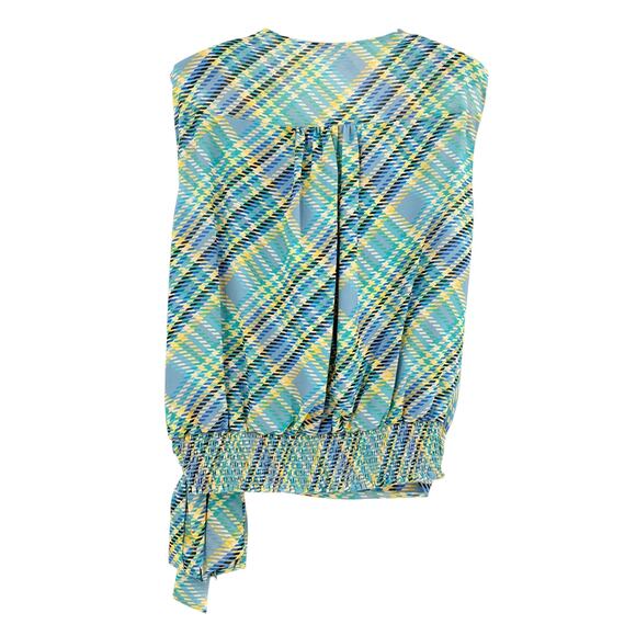 RAMY BROOK Top NEW Size XS Tank Top Blue Print $345 Plaid Like Geometric - Picture 3 of 3